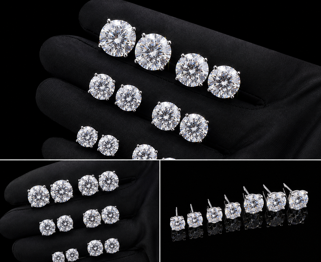 Iced stud earrings detail views